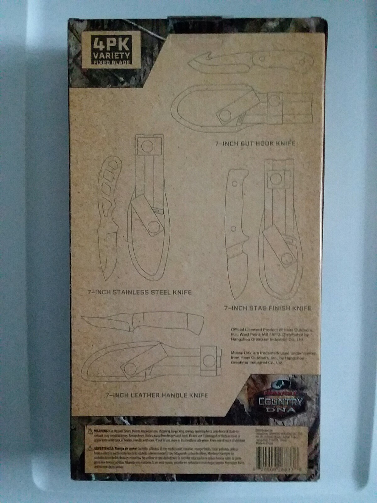 MOSSY OAK 4 PACK VARIETY FIXED BLADE 7″ KNIFE GIFT SET