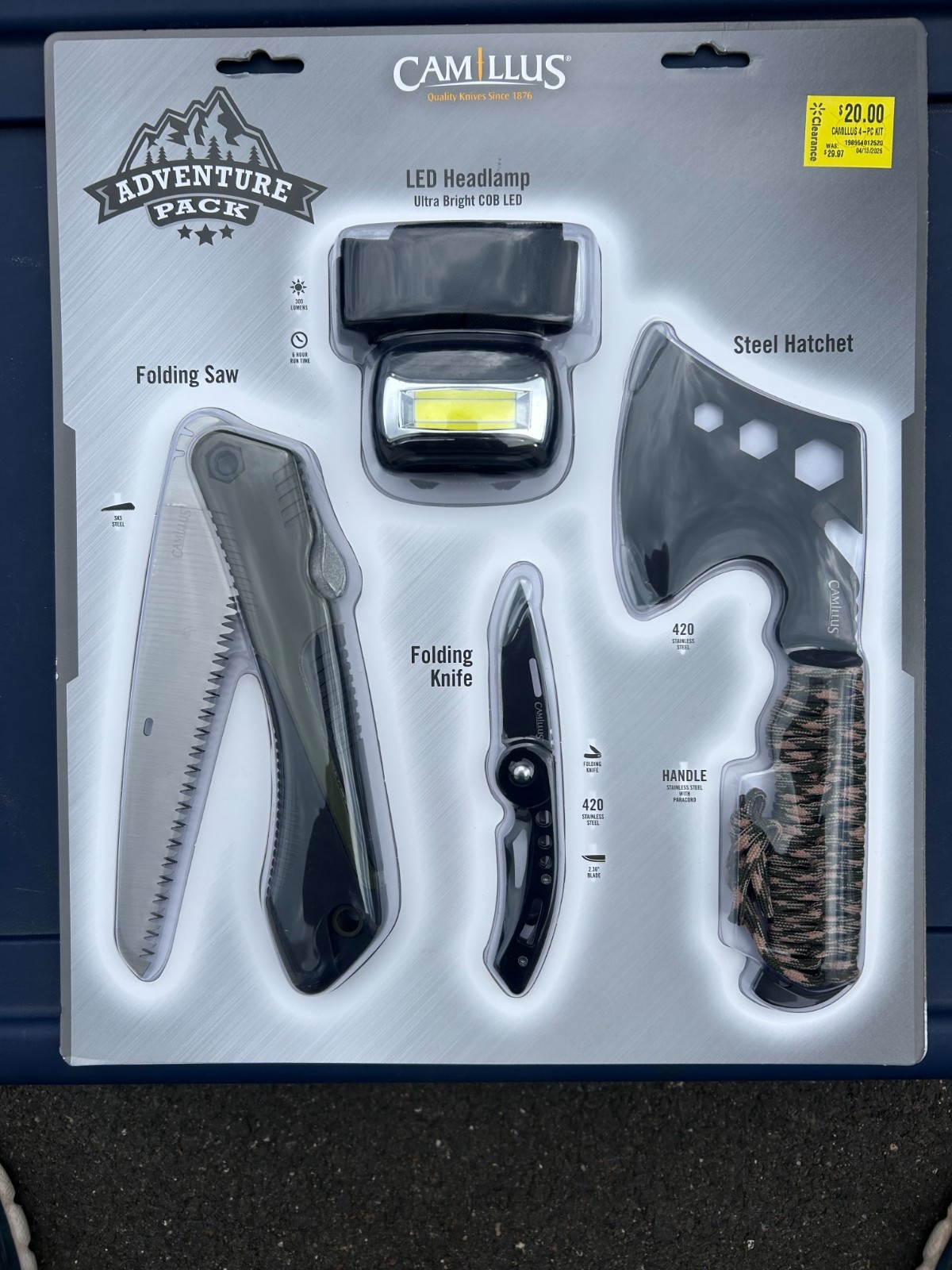 4 Piece Camping Tool Set CAMILLUS Adventure Pack