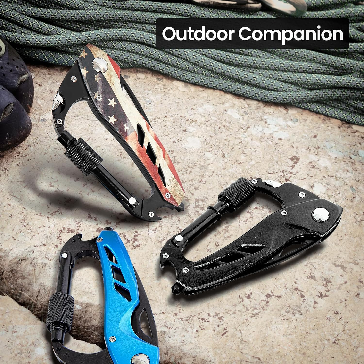 Multitool Carabiner Knife Tools for Men, Cool Gadgets Survival Gear with Folding