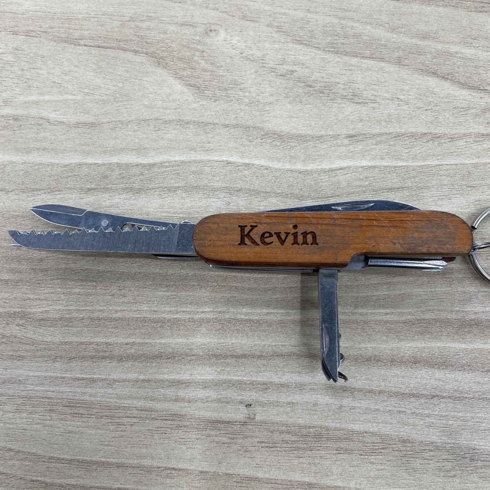 Multi Tool Pocket Knife wood handle Screwdriver, saw, scissors