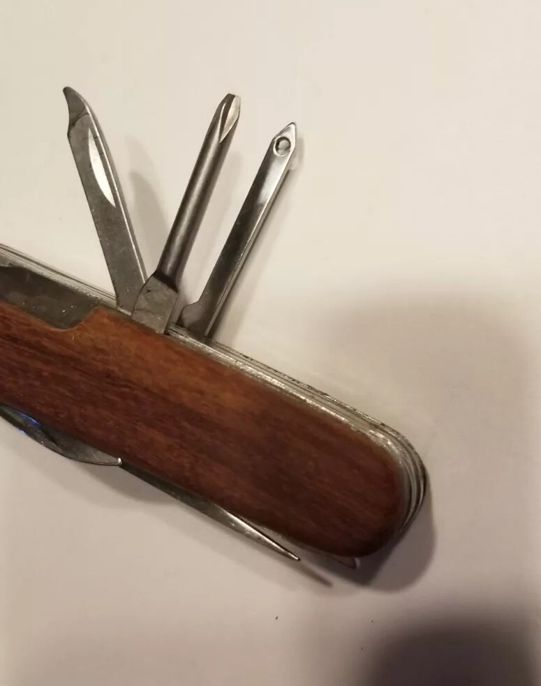 Multi-Tool Knife Wooden Handle Folding Blade Pliers Saw Scissors Field & Stream