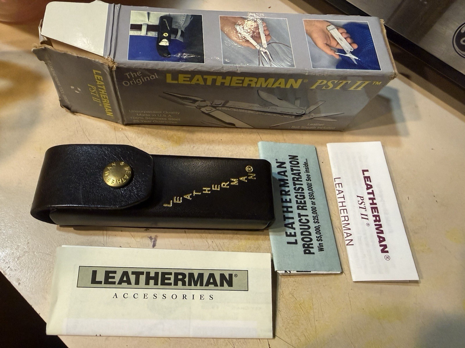 Leatherman PST 2 Multi Tool! 03/98 date stamped, leather sheath, papers box NOS!