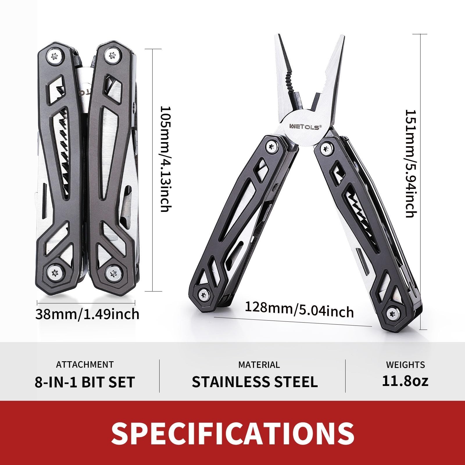21-in-1 Multitool with Pocket Knife, Stainless Steel Pliers & Screwdriver Bits –