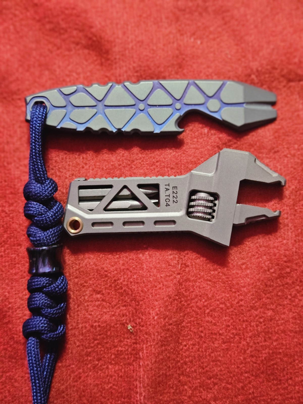 EDCgear Titanium Multi-Tool E222 TATG4 Wrench Bottle Opener Gray Blue Lanyard