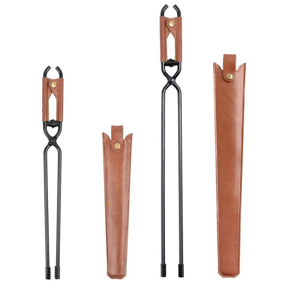 High Strength Fire Tongs for Campsite Cooking with Leather Wrapped Handle