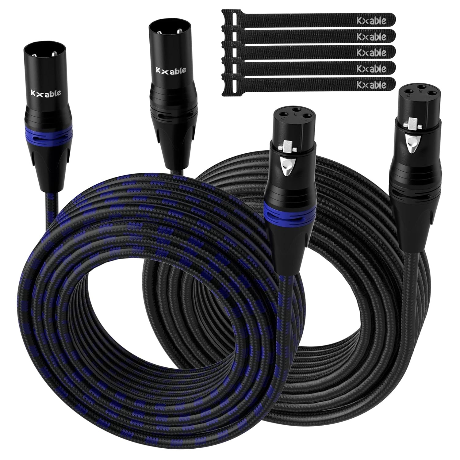 XLR Pro Mic Cable 10 Ft 2-Pack Male to Female 3-Pin Green Balanced Shielded Micr