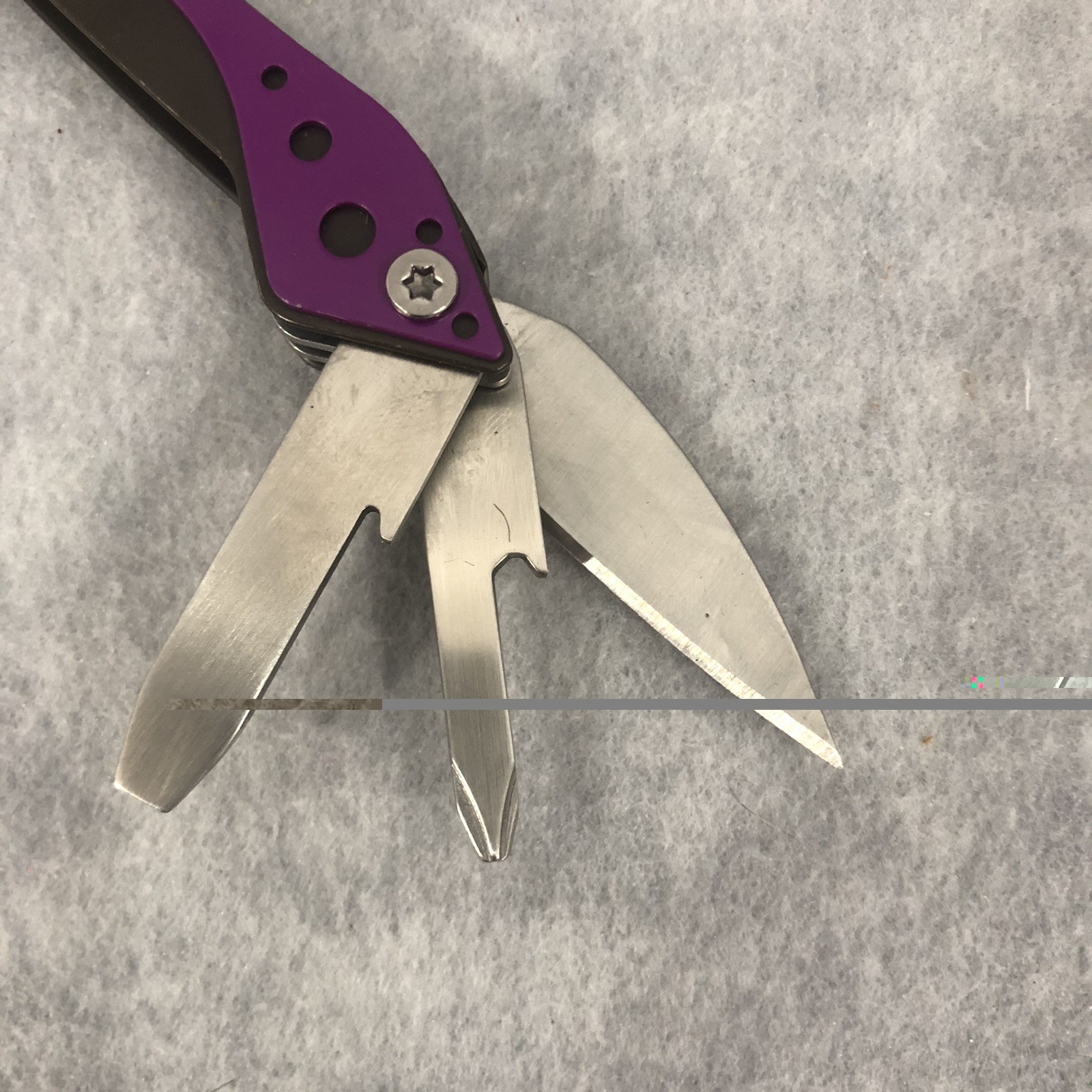Cabela’s Multi-Tool Purple 3” Closed With Black Nylon Case With Belt Loop Clean