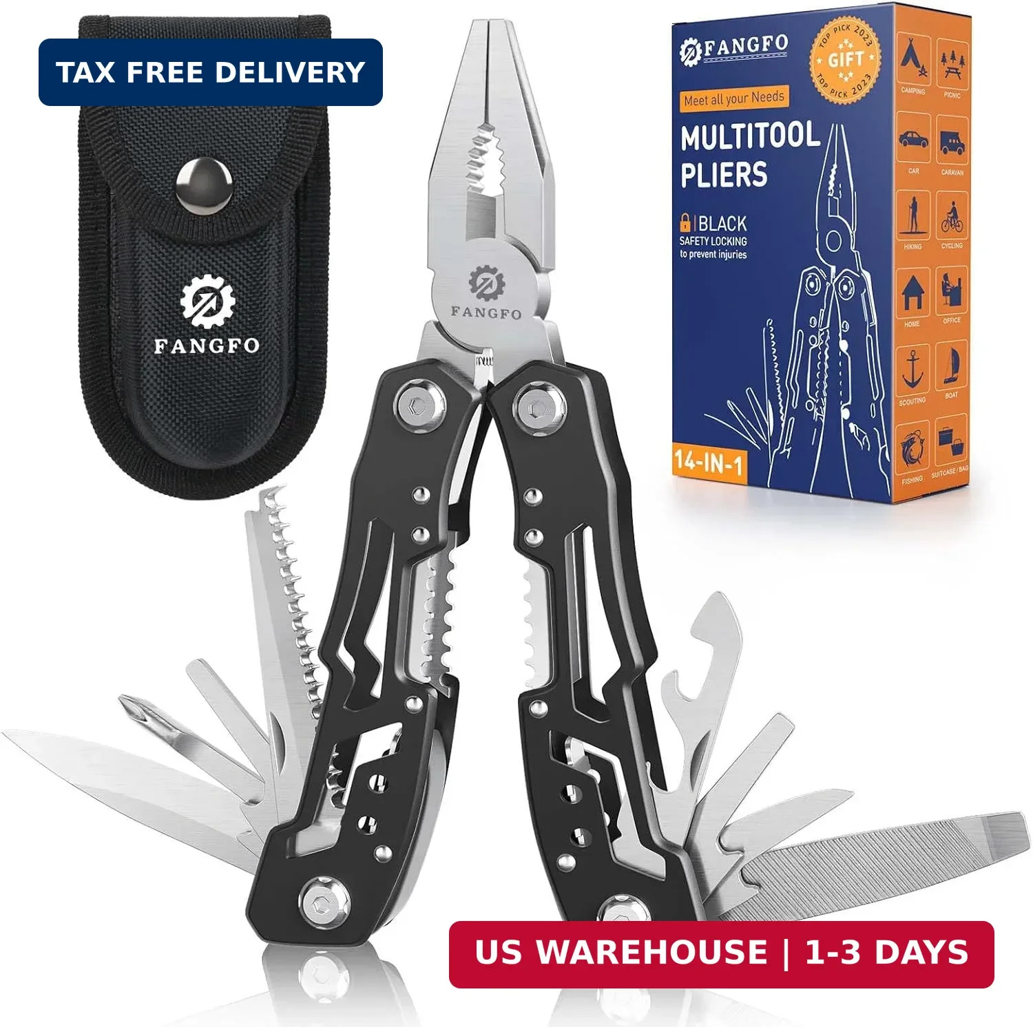 14-In-1 Multitool with Safety Locking, Professional Stainless Steel Multitool Pl