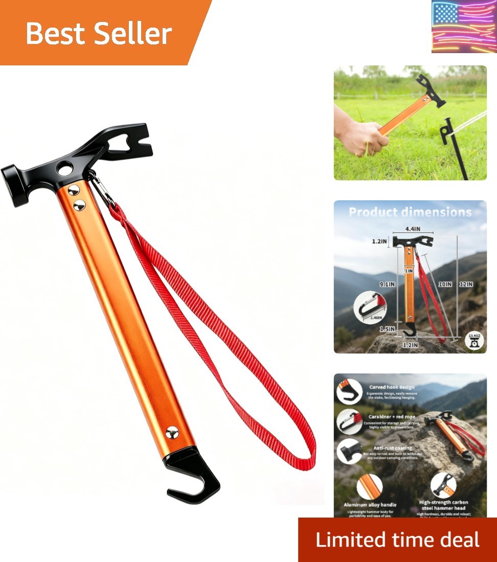 Carbon Steel Aluminum Camping Hammer, 12″ Small Lightweight Three-in-One Func…