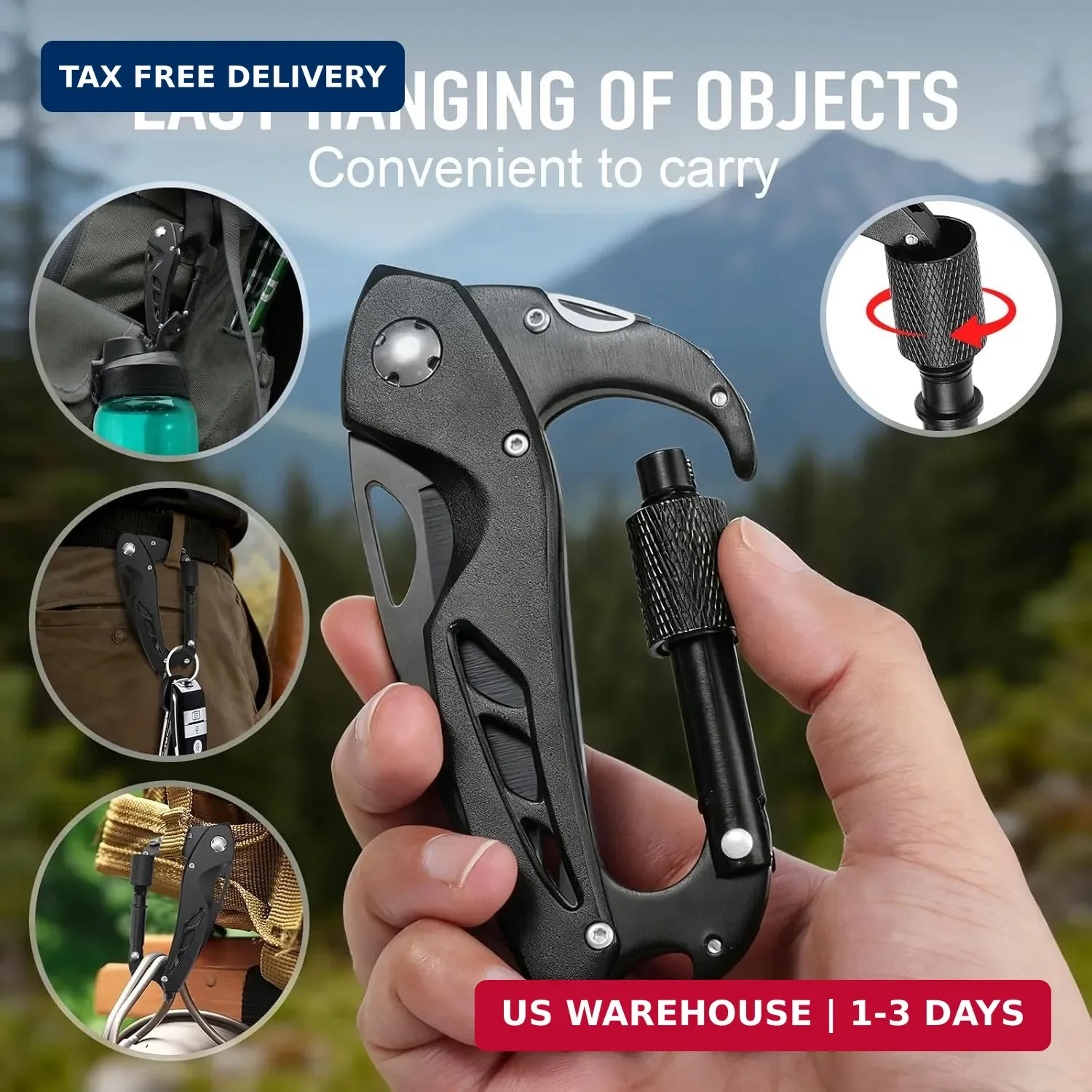 Multitool Carabiner with Pocket Knife, Birthday Gifts for Men Him Boyfriend, EDC