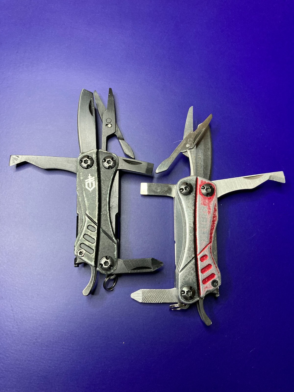 Lot of 2 Gerber Dime Multi-Tools Small Keychain Pliers Knife File Scissors