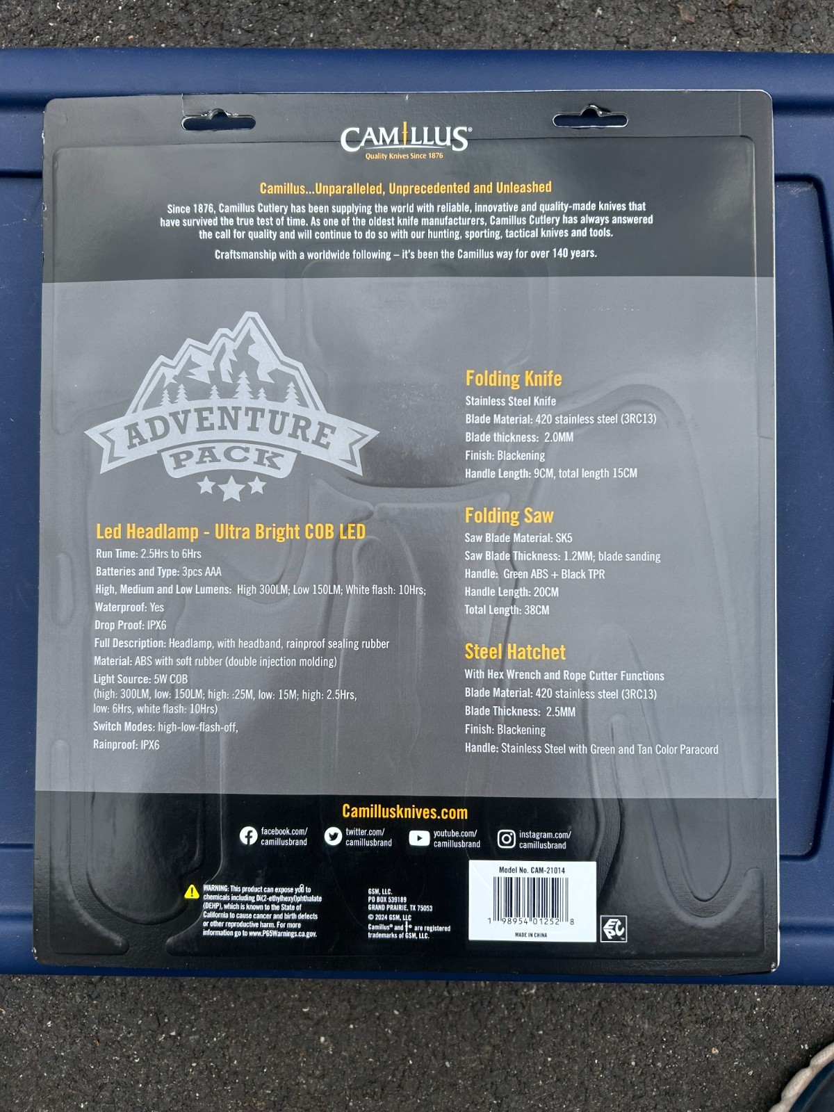 4 Piece Camping Tool Set CAMILLUS Adventure Pack