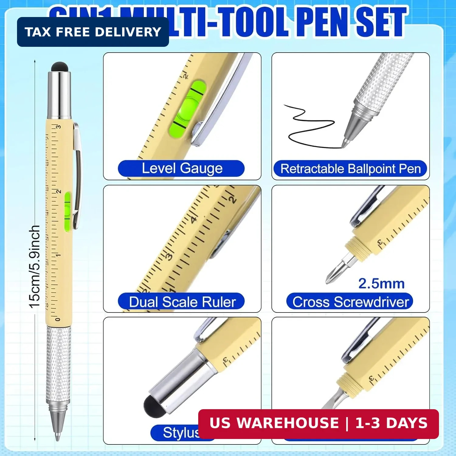 Yeaqee 80 Pcs Father’s Day Men Gifts:6 in 1 Multi Tool Pens with Refills Ruler L