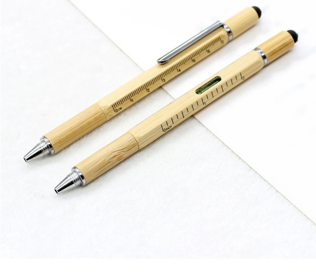 6 in 1 Multitool Pen Bamboo Ballpoint Screwdriver Ruler Level Stylus Tool…