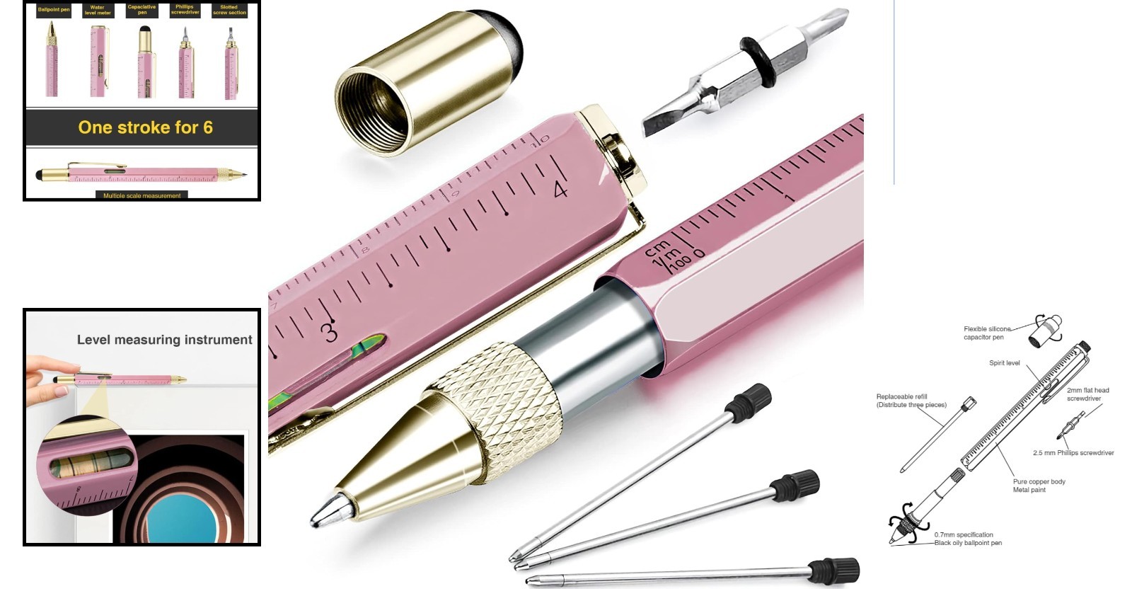 Unique 6-in-1 Pink Multitool Pen – Thoughtful Gift for Men Who Have Everything