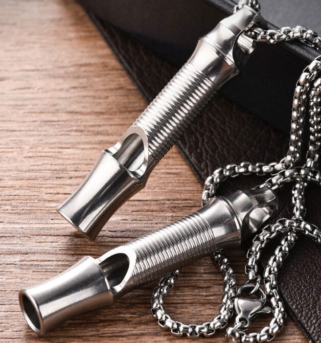 High Stainless Steel Whistle Necklace Lanyard Camping Survival Keychain EDC Tool