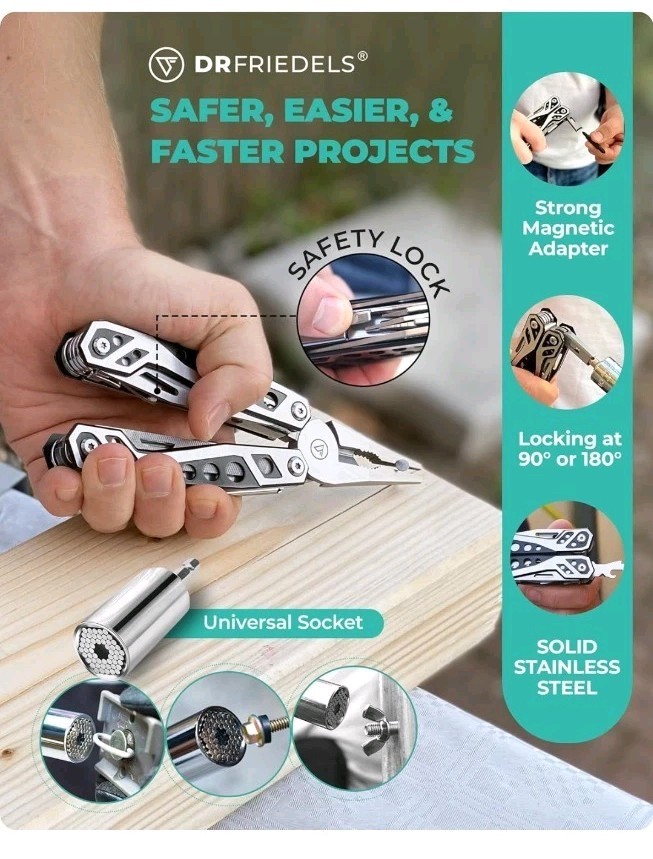 DR Fridels Multi Tool with Universal Socket – 22 in 1 Stainless Steel…