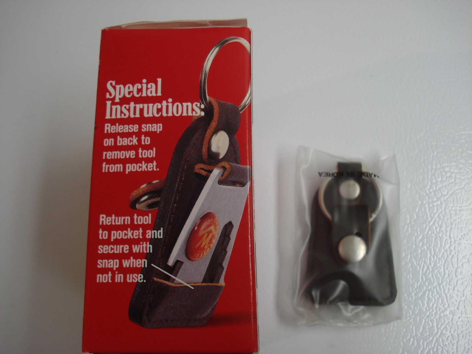 New 4-Tool LEATHER Keychain-MARLBORO-Wrench, Screwdriver, Knife, Bottle Opener