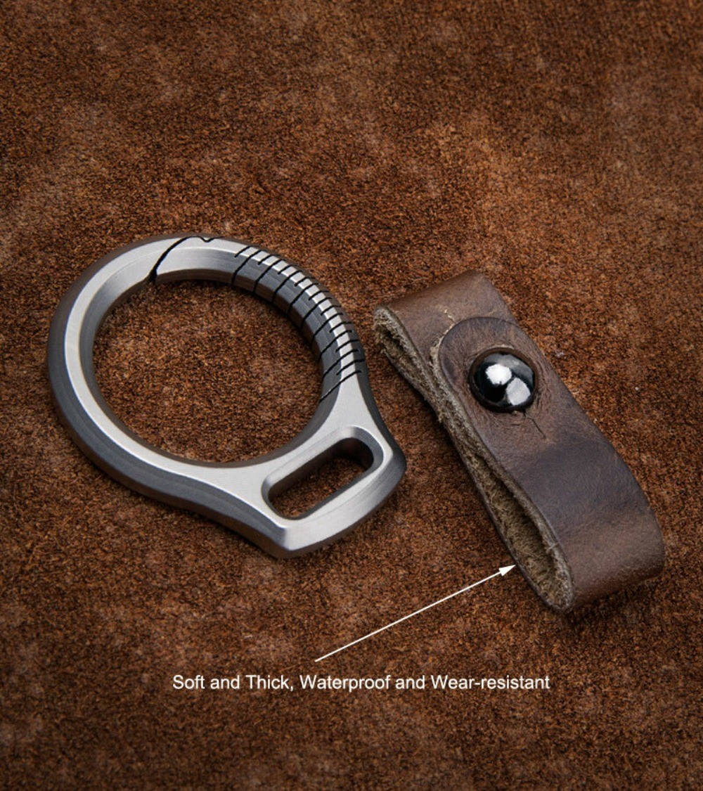 Titanium Alloy + Leather Keychain Portable Removable Key Ring Pendant EDC Tool