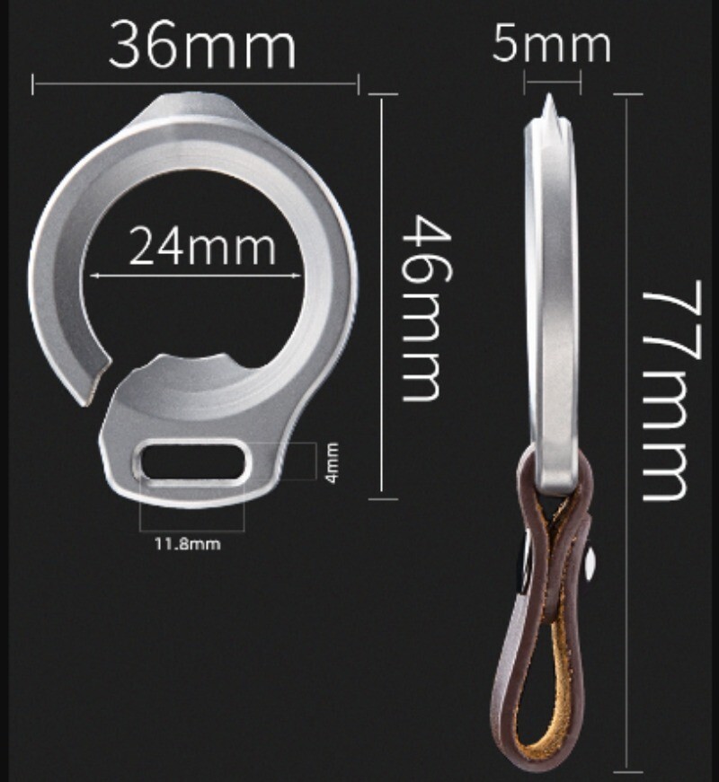 Titanium Alloy + Leather Keychain Portable Removable Key Ring Pendant EDC Tool