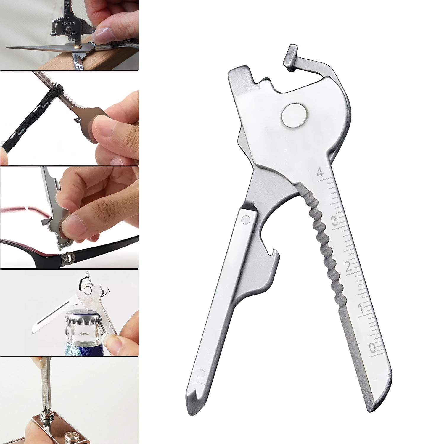 Portable 6 In 1 Multi-Functional Stainless Utili-Key Opener Keychain Ruler Tool