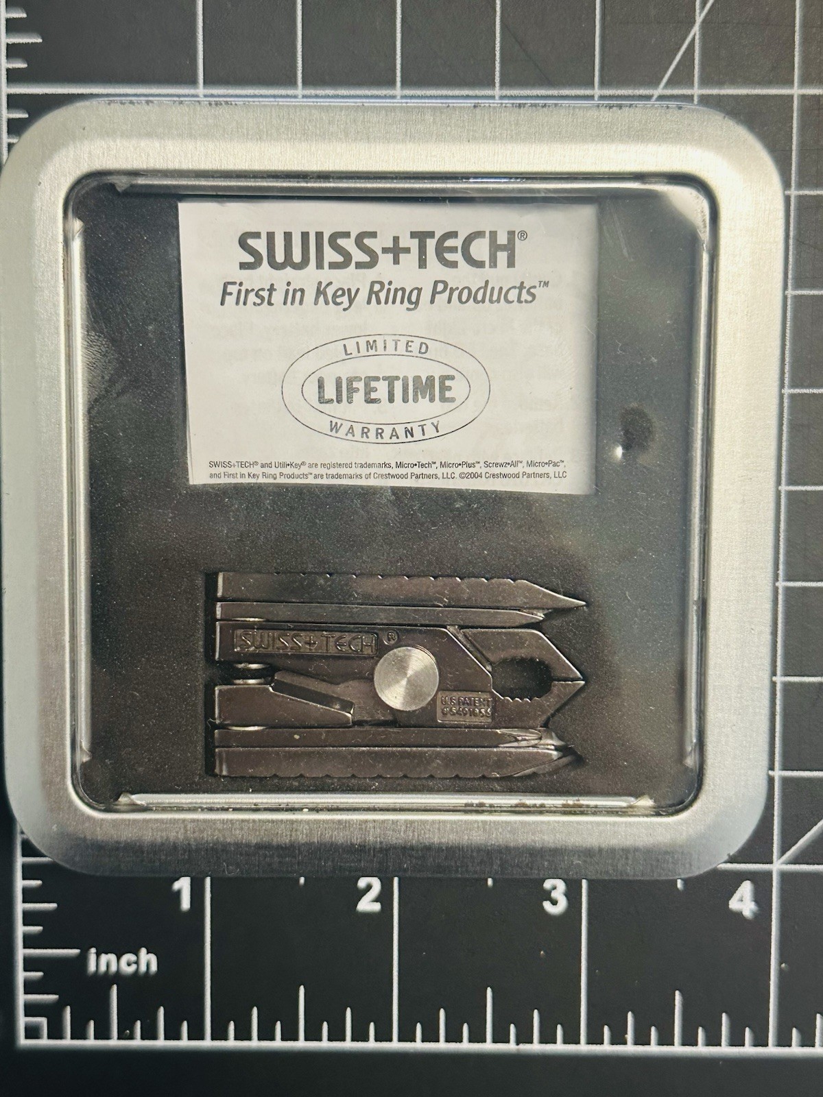 VINTAGE SWISS+TECH USA 2”x1” MICRO MULTI TOOL STEEL PLIERS SCREWDRIVER In Box