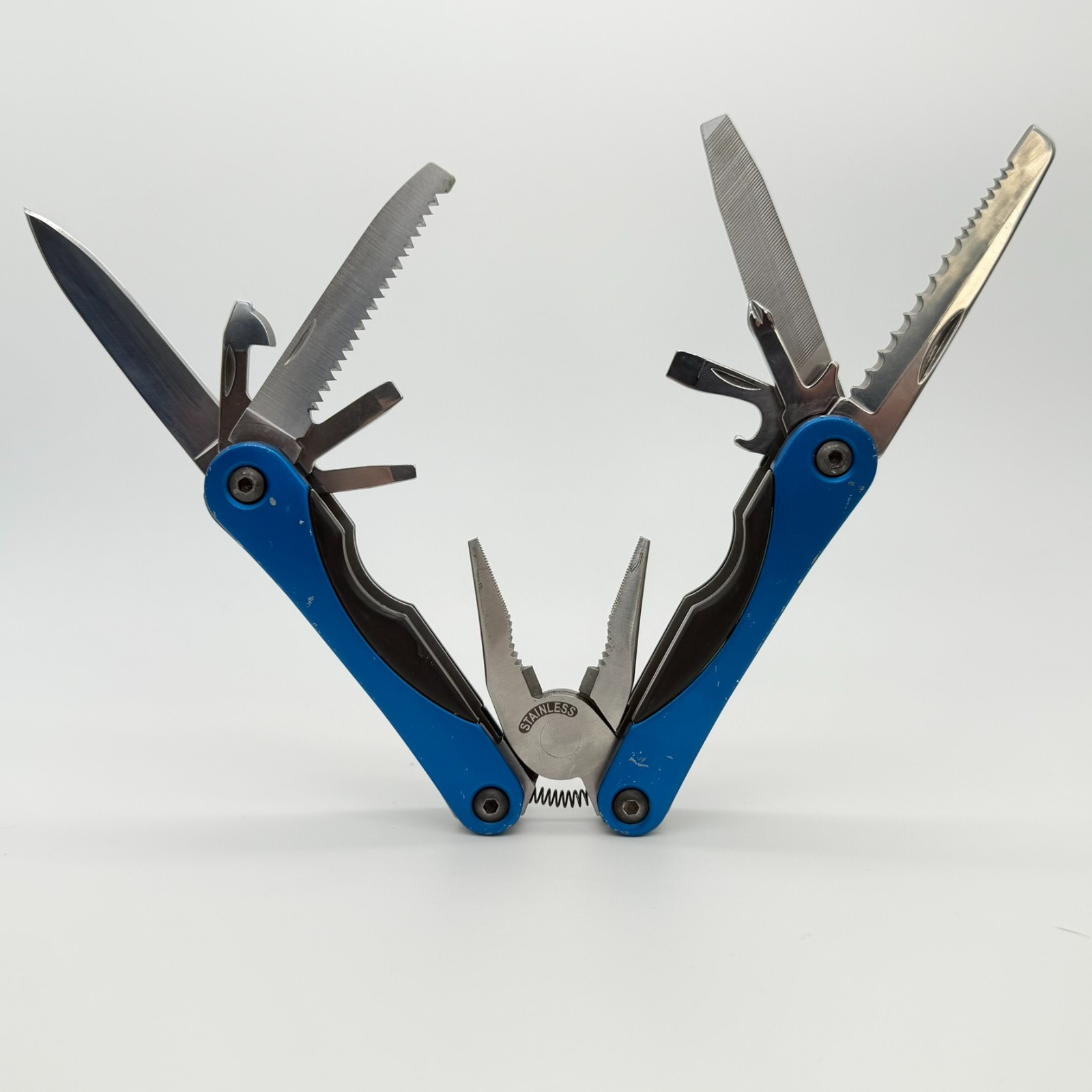 Husky 13-in-1 Tactical Multi-Tool Blue Anodized Aluminum Handle Folding Pliers