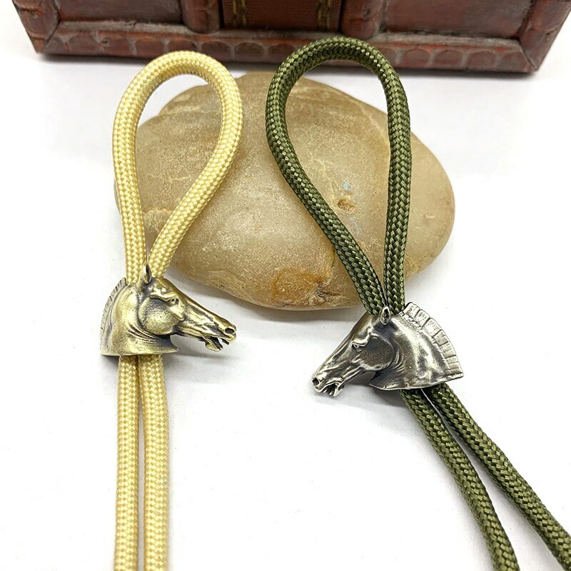 Brass Zodiac Horse Head Keychain Pendant Umbrella Rope Knife Bead EDC Pendant