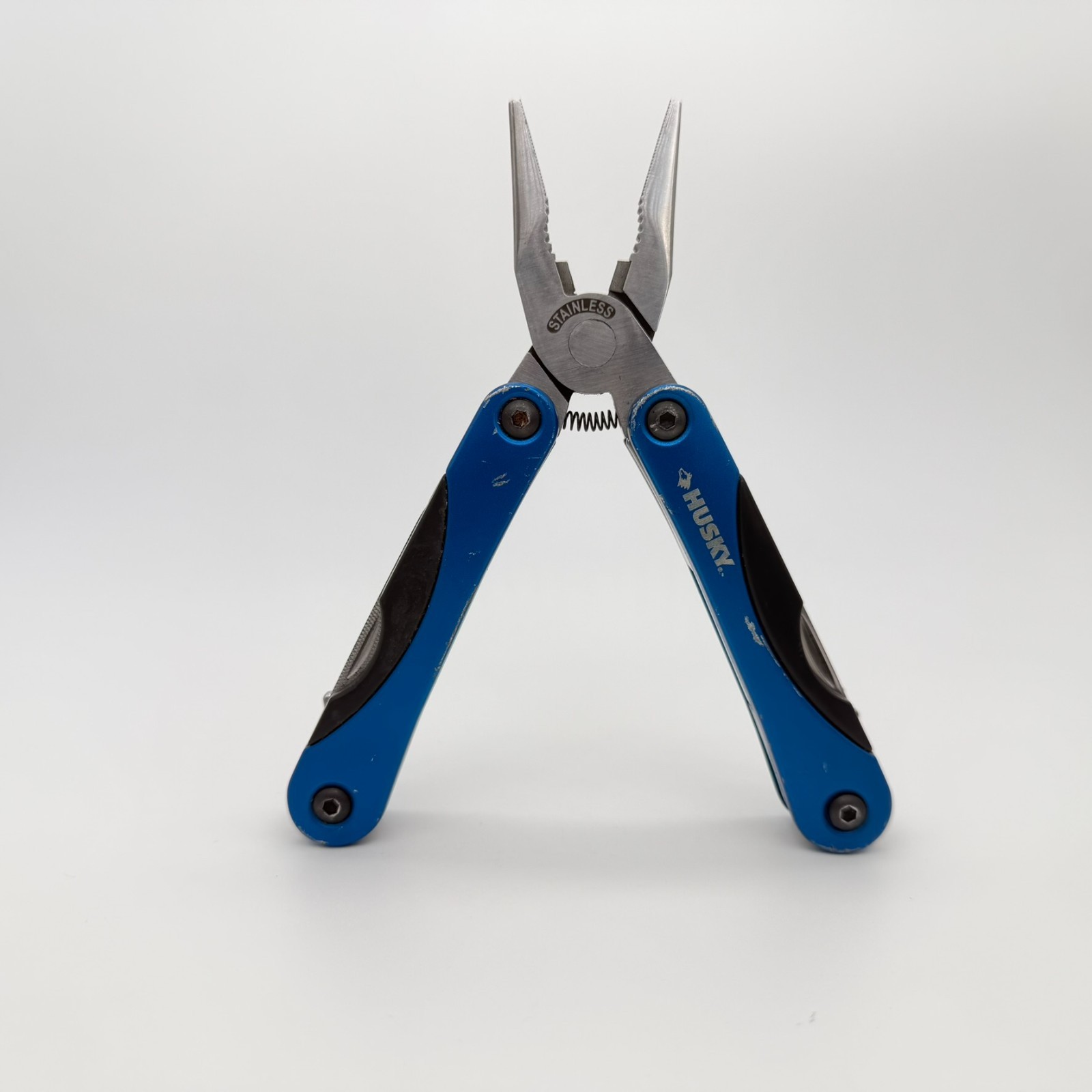Husky 13-in-1 Tactical Multi-Tool Blue Anodized Aluminum Handle Folding Pliers