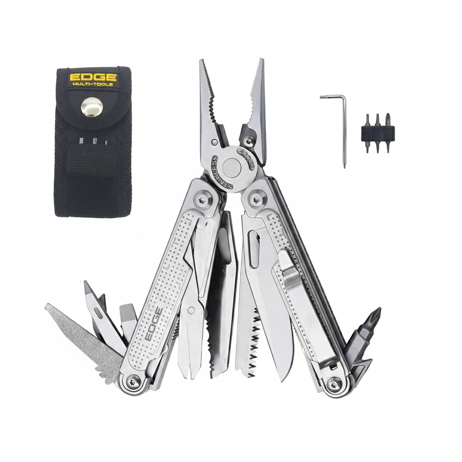EDGE Multi-Tool Pliers, 14-in-1 Stainless Steel Multitool with Knife, Saw,
