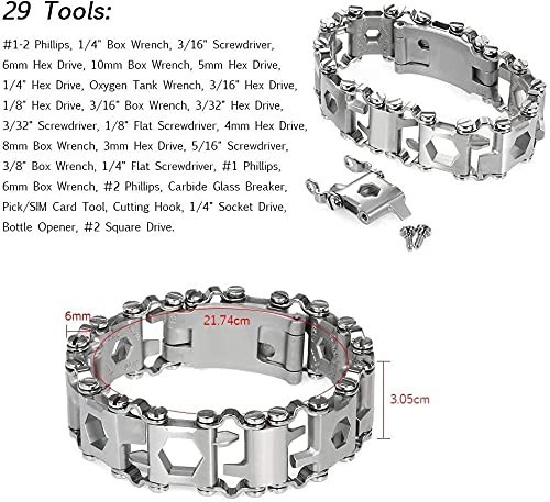29-in-1 Multitool Bracelet, Stainless Steel, Outdoor Travel Watch Strap, Pry Too