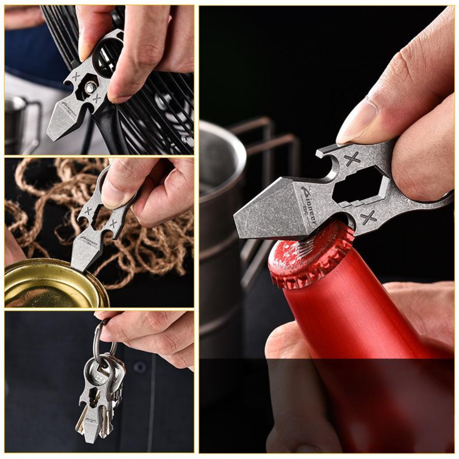 Titanium Alloy EDC Pry Bar Keychain Bottle Opener Wrench Outdoor Survival Tool