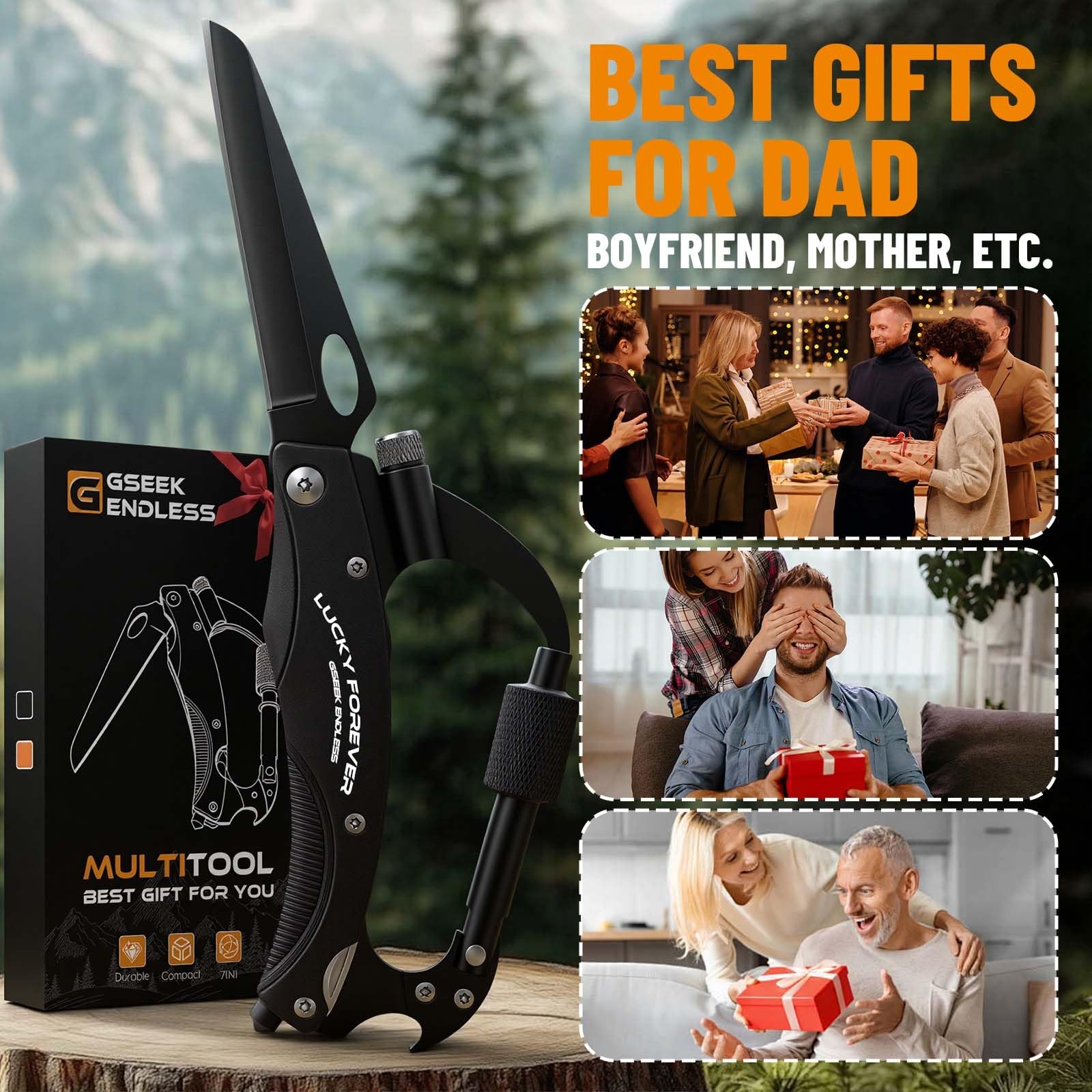 Carabiner Multitool with Pocket Knife, 7-in-1 EDC Carabiners with Folding Kni…