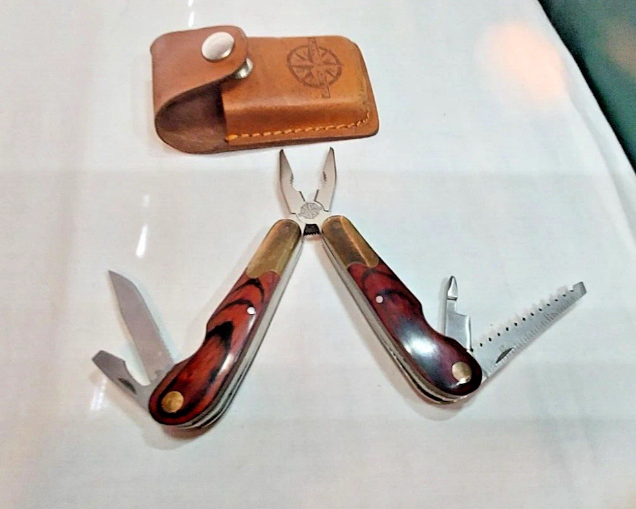 Guidesman Multi-Tool,Pliers & More,Leather Belt Sheath Rosewood & Brass