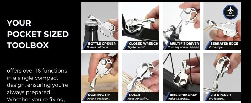 Multi-tool | Original Key Shaped Pocket Tool | Stainless Steel Keychain Utility