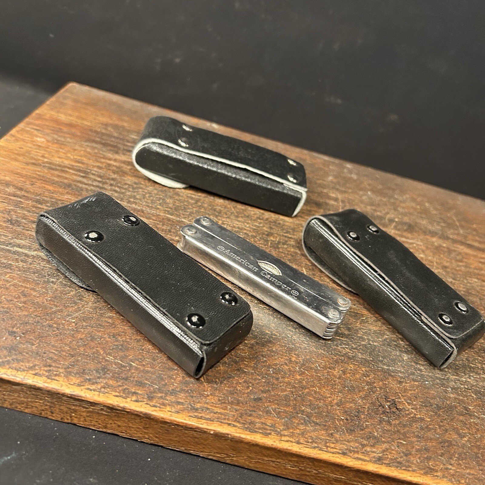 Vintage Multi Tool Lot (4) Knife Pennzoil Eagle Coleman American Camper