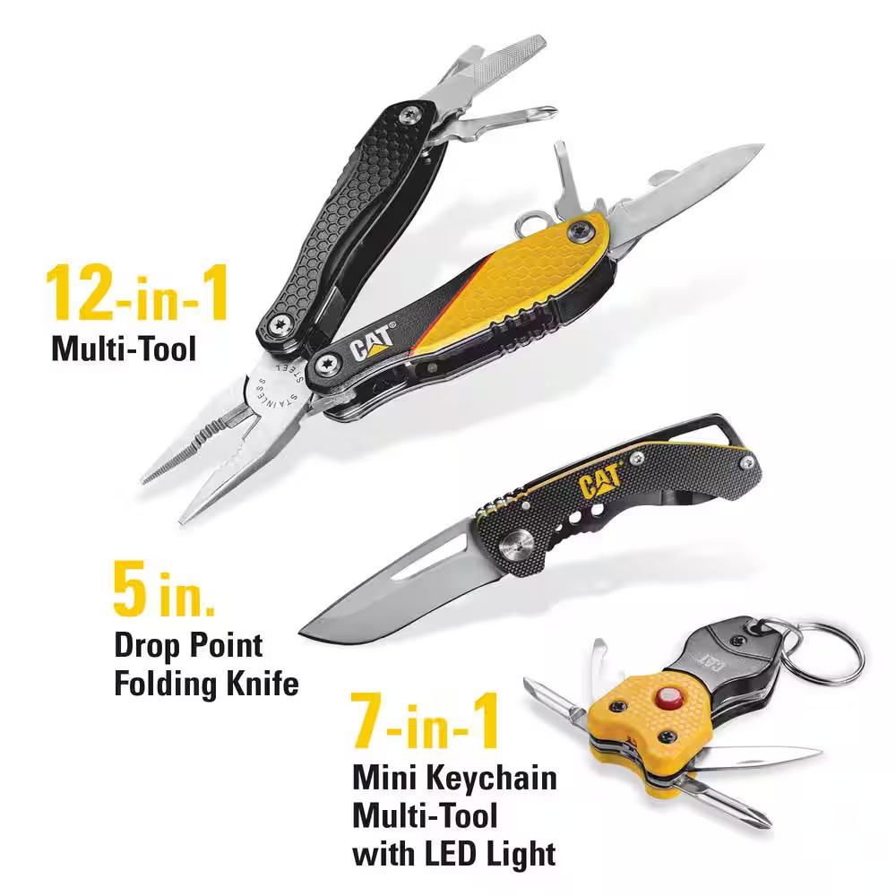 CAT 3 Piece: 12-in-1 Multi-Tool, Pocket Knife and Bottle Opener Gift Box Set