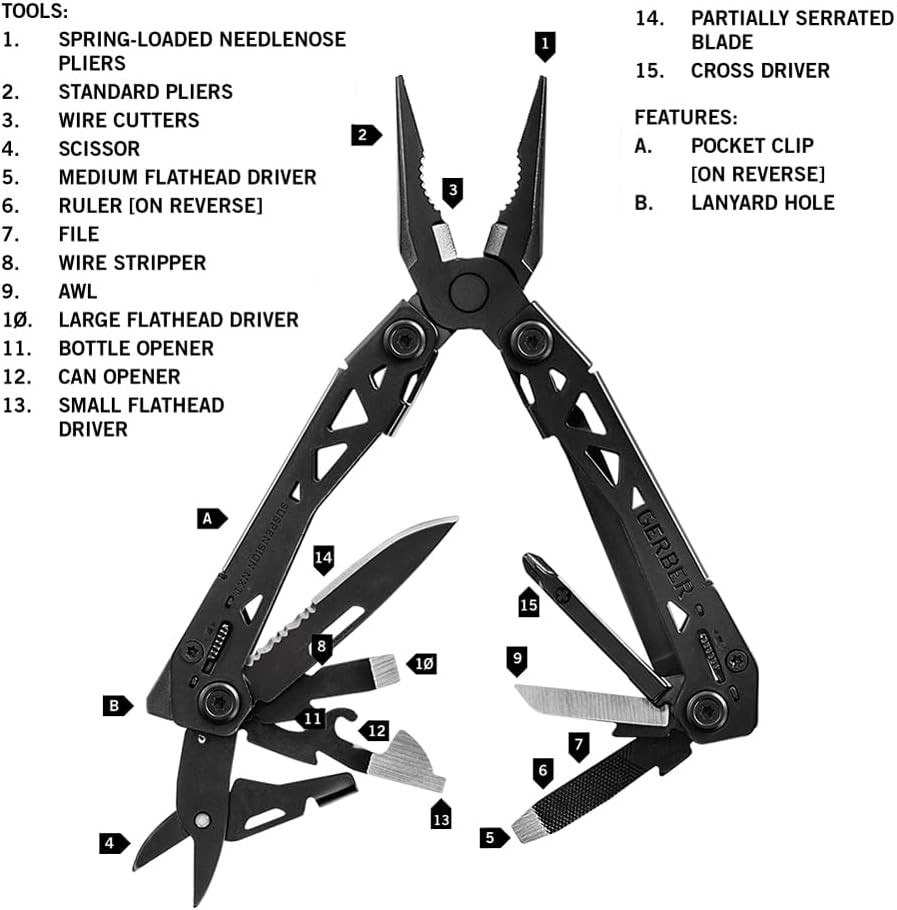 Gear Suspension-Nxt EDC Multitool 15-In-1 Pocket Knife, Needle Nose Pliers and W