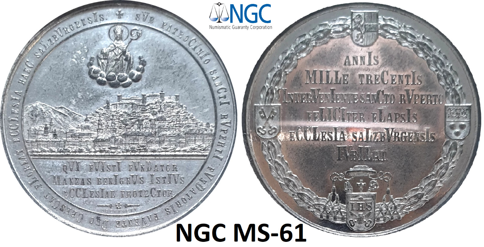 NGC Salzburg 1882 MS-61 WM City View Medal Austria Very Rare