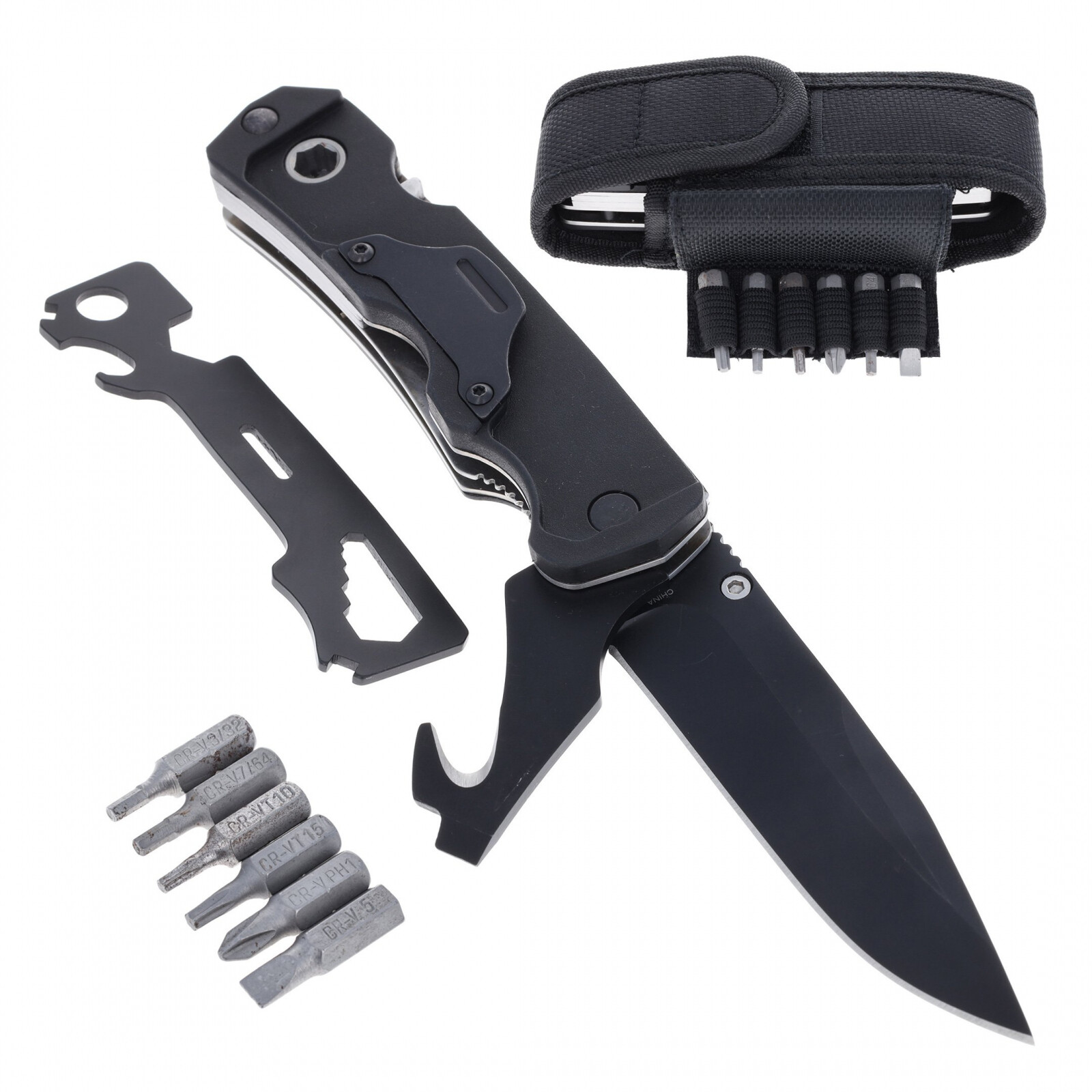 ASR Outdoor 9 in 1 Multitool Folding Pocket Knife with G10 Handle, Black