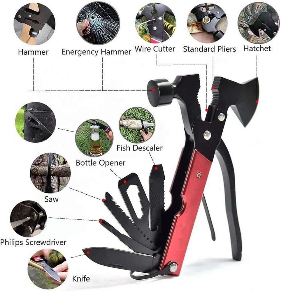 14-in-1 Multitool Axe + Rechargeable Mini COB Flashlight Survival Camping Gear
