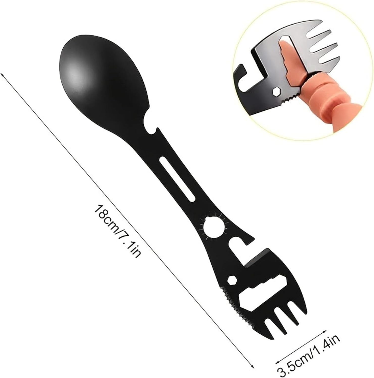 Multifunctional Spork Spoon Wrench Portable for Camping Traveling Black