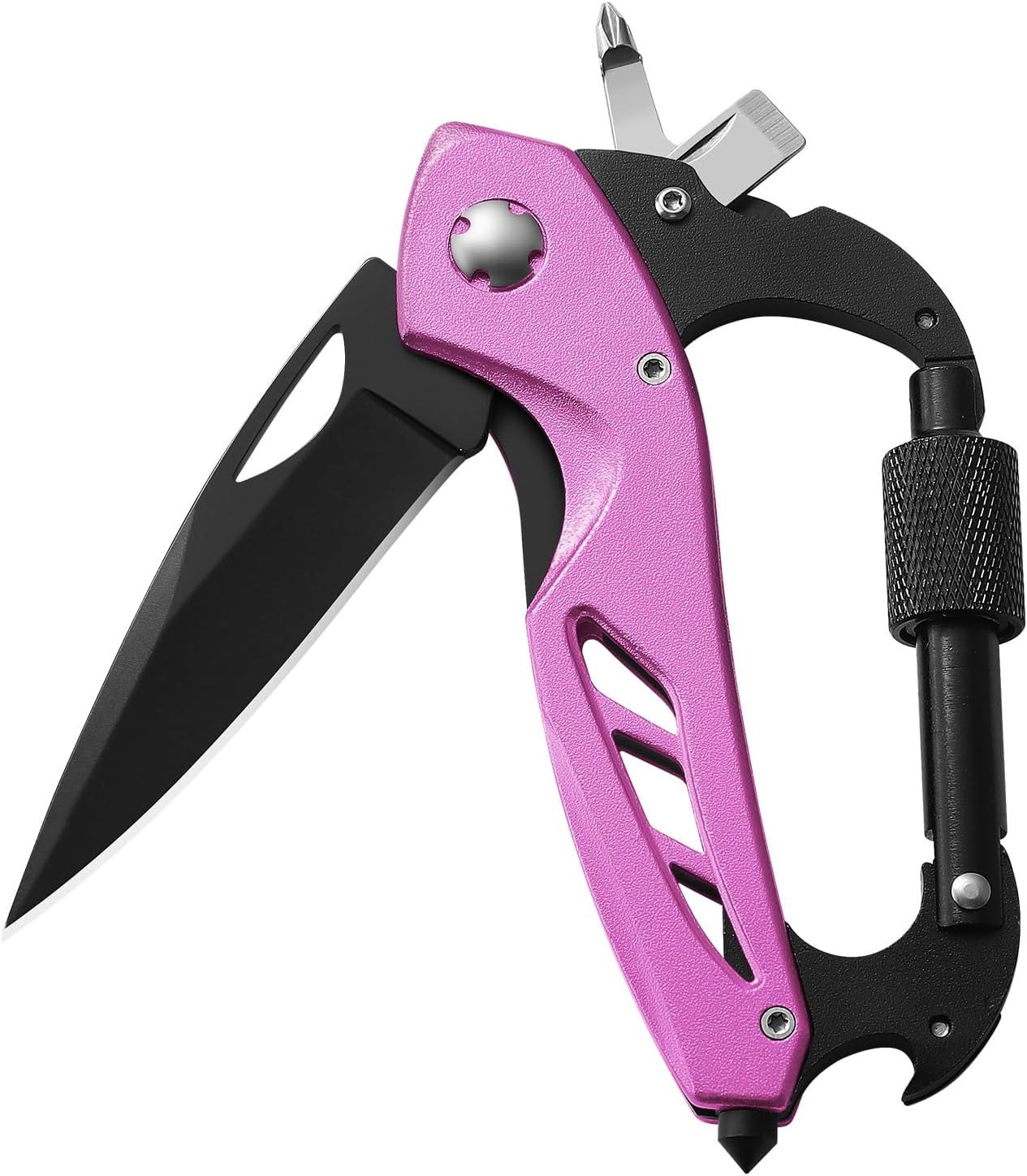 Pink Multitool Carabiner Knife for Women Men,Survival Gear for Camping Hiking，Ed