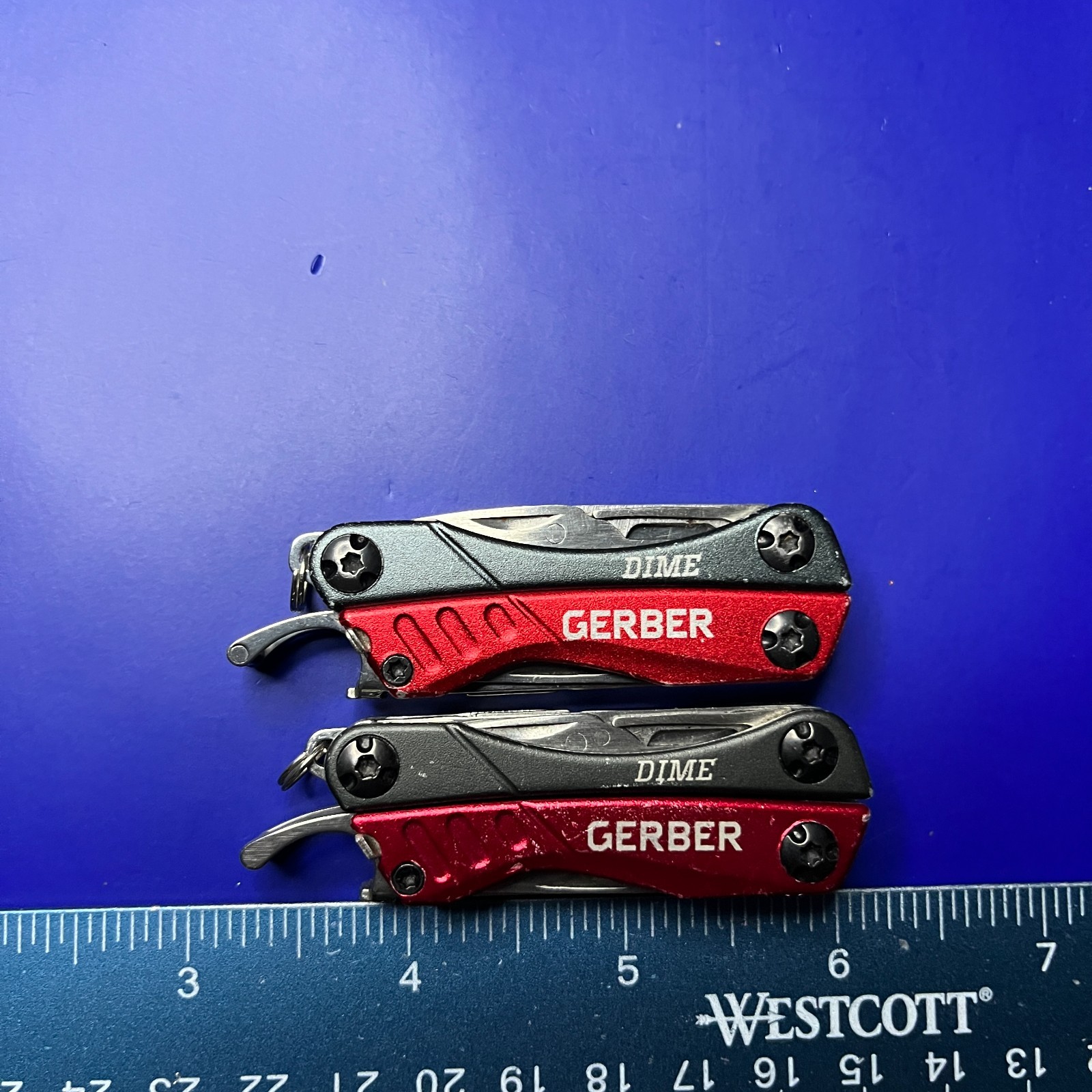 Lot of 2 Gerber Dime Multi-Tools Small Keychain Pliers Knife File Scissors