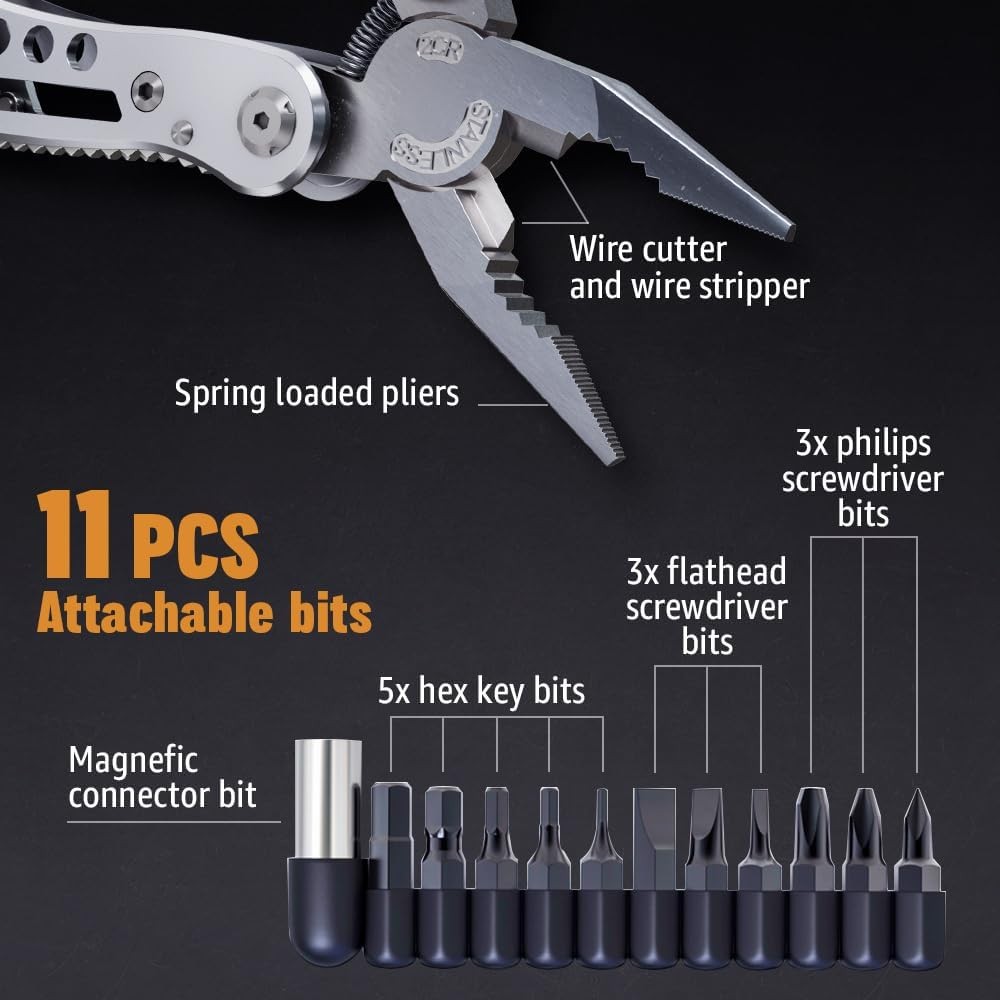 24-in-1 Multitool W/ Knife Pliers & 11 Bits Sharp Stainless Steel Multi Tool Men