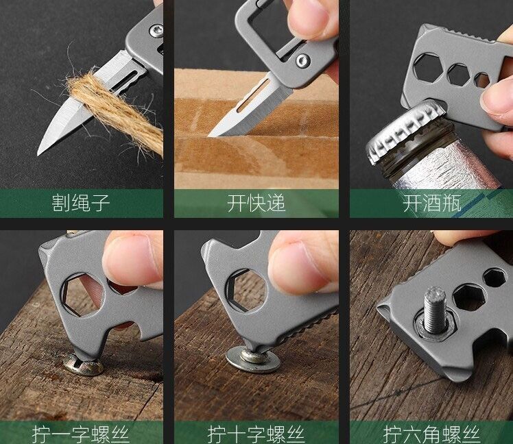 EDC Titanium Keychain Carabiner W/Knife Opener Screwdriver Outdoor Camping Tool
