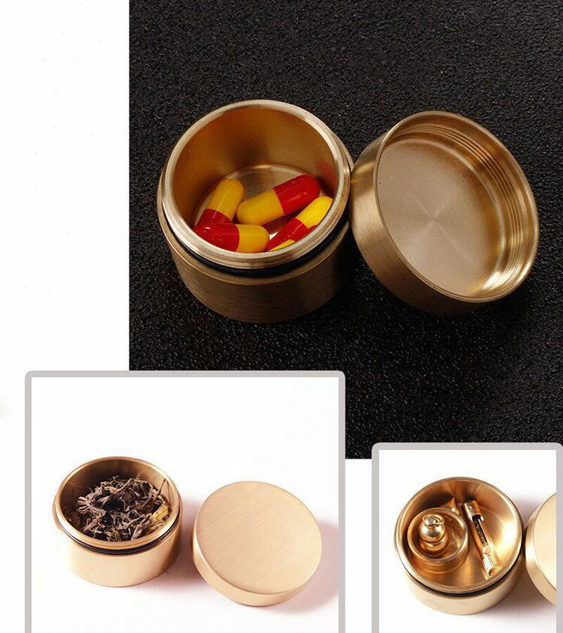 HotEDC Large Solid Brass Waterproof Box Outdoor Travel Home Pill Case SealedTank