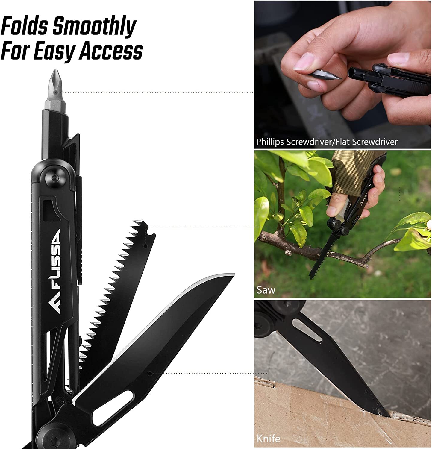Flissa 16-in-1 Multitool Plier Folding Pocket Tool Bottle Opener Knife Stainless