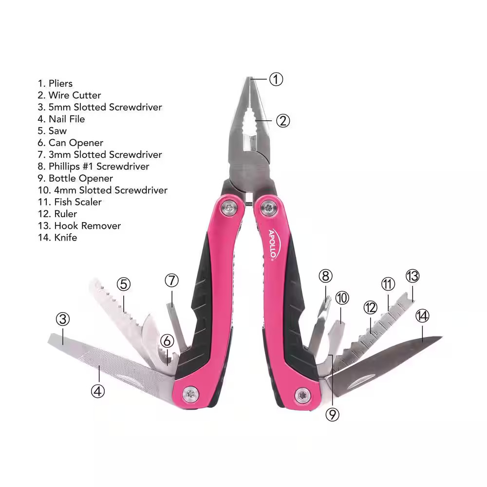 Pink 14 In 1 Multi Tool Pliers Stainless Steel Pocket Survival Tool Lightweight