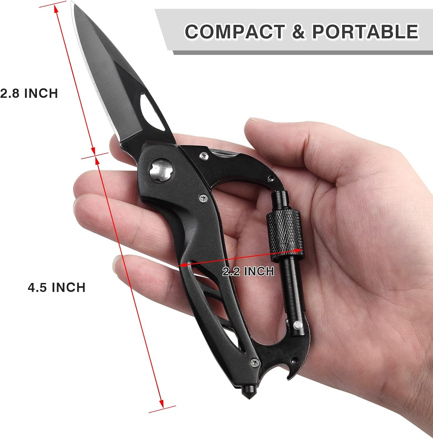 Multitool Carabiner with Pocket Knife, Stocking Stuffers Gifts for Men, EDC Cara